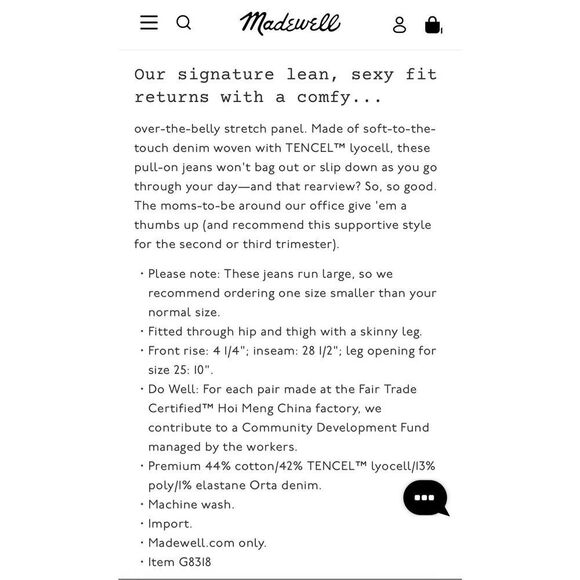 Madewell size 36 Maternity Skinny Jean Danny Wash Full Belly Cover Jeggings New - Picture 2 of 11